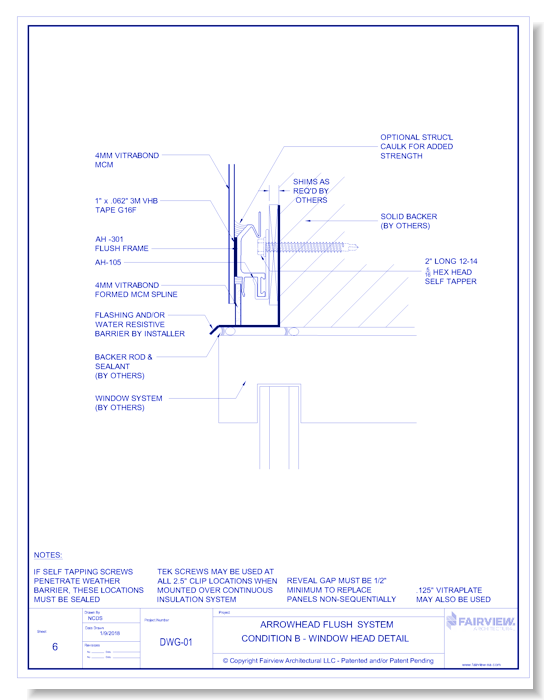  Vitrabond FR (MCM / Aluminum Cladding Material): Flush Panel System Condition B - Window Head Detail