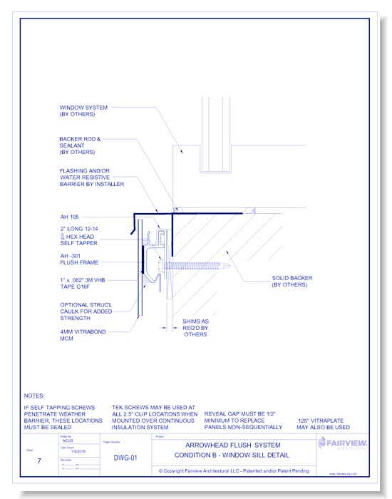  Vitrabond FR (MCM / Aluminum Cladding Material): Flush Panel System Condition B - Window Sill Detail