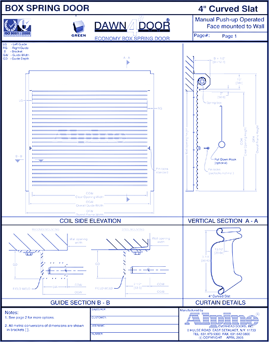 Dawn 4" Door Manual (Push-Up) Operated Container Doors: Face Mounted