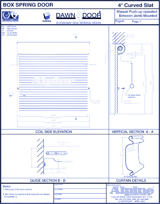 Dawn 4" Door Manual (Push-Up) Operated Container Doors: Between Jamb