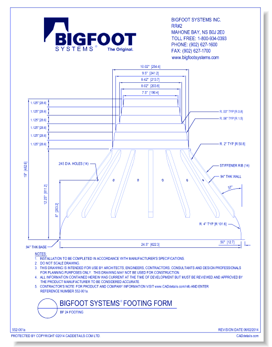 BIGFOOT SYSTEMS® Footing Form:  BF24 Form