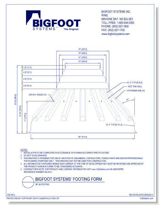 BIGFOOT SYSTEMS® Footing Form: BF36 Form