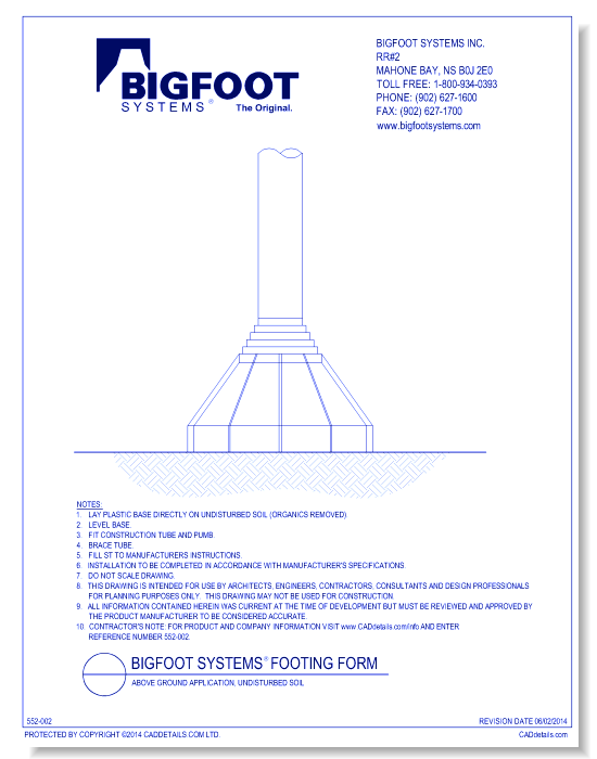 BIGFOOT SYSTEMS® Footing Form: Above Ground Application, Undisturbed Soil