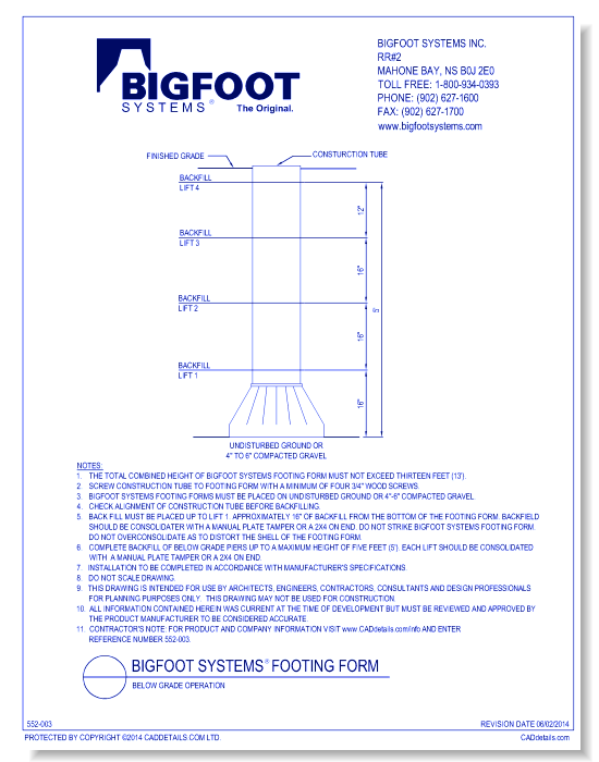 BIGFOOT SYSTEMS® Footing Form: Below Ground Application