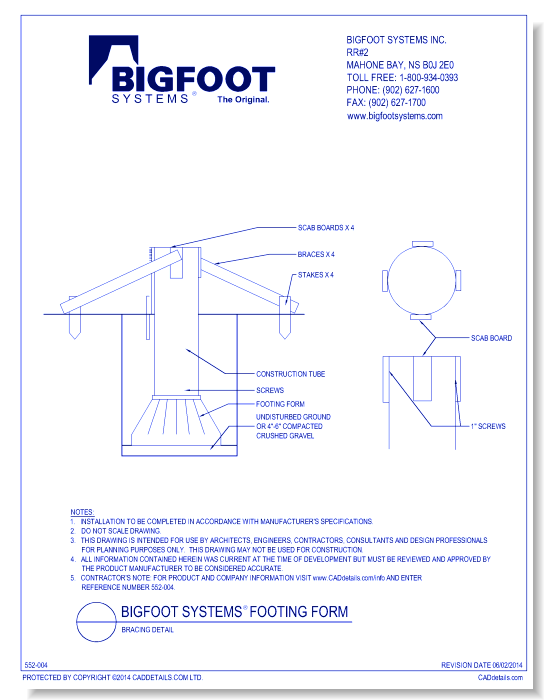 BIGFOOT SYSTEMS® Footing Form: Bracing Detail
