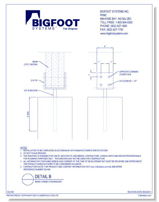 Detail B: Beam Connection Bracket