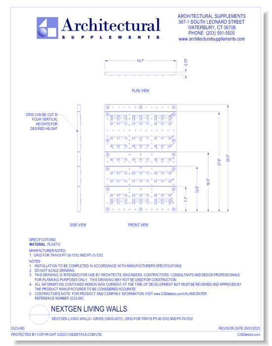 NextGen Living Walls - Grids (GRID-5075), Grid for trays PT-50-1312 and PT-75-1312