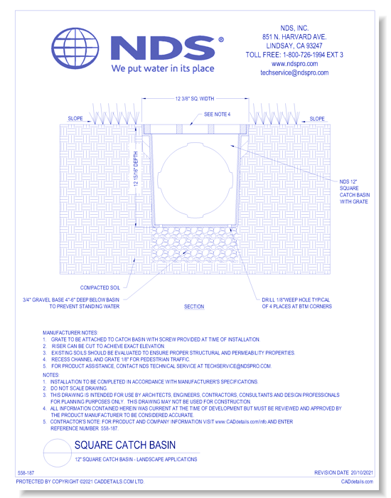 12" Square Catch Basin - Typical Installation for Landscape Applications