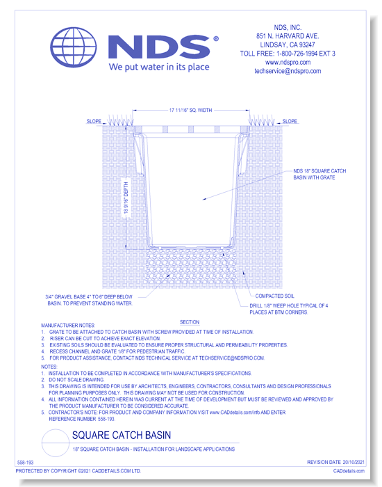 18" Square Catch Basin - Typical Installation for Landscape Applications