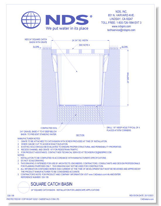 24" Square Catch Basin - Typical Installation for Landscape Applications