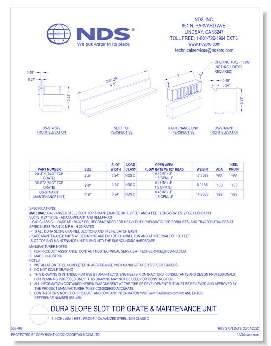 SLOT TOP: Spec Dura Slope GALV  "Maintenance Unit" ADA_HP_LOAD C
