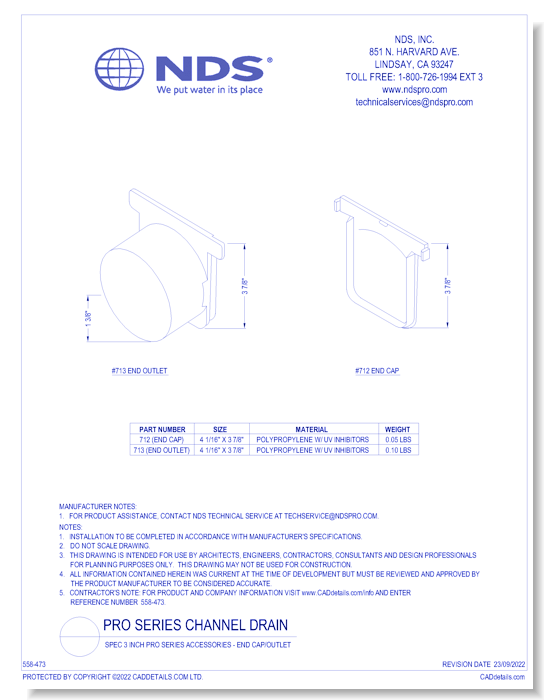 Spec 3 inch Pro Series Accessories - End Cap/Outlet