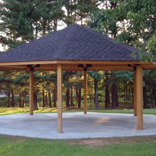 View Octagon – Eight Sided Wood Truss Shelter, Hip Roof