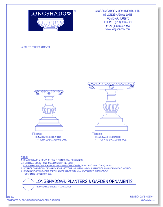 Renaissance Birdbath Collection