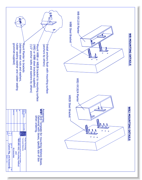 Wilshire Boxes - WB and WB2 Mounting Method & Accessories Detail