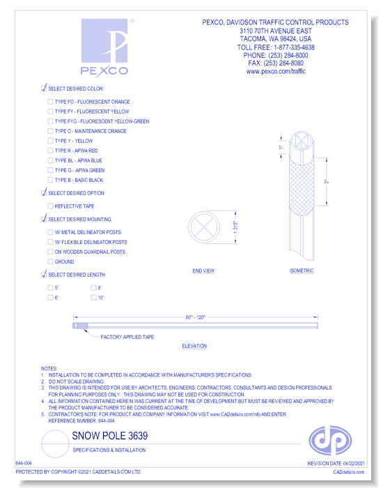 Snow Pole 3639:  Specifications & Installation