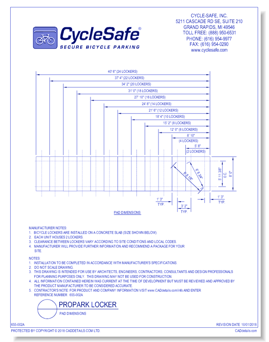 ProPark Locker - Minimum Pad Dimensions