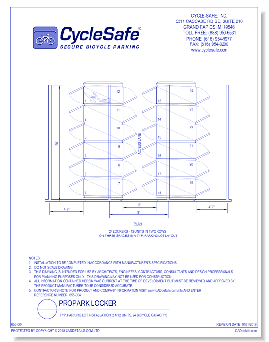 ProPark Locker - Typ. Parking Lot Installation (2 M12 Units, 24 Bicycle Capacity)