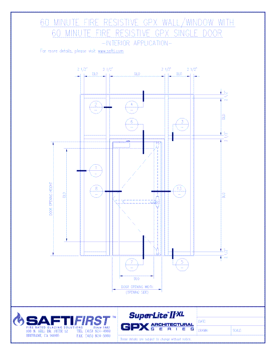 GPX Architectural Series: 60 Minute Fire Resistive Wall/Window With 60 Minute Fire Resistive Single Door – Interior