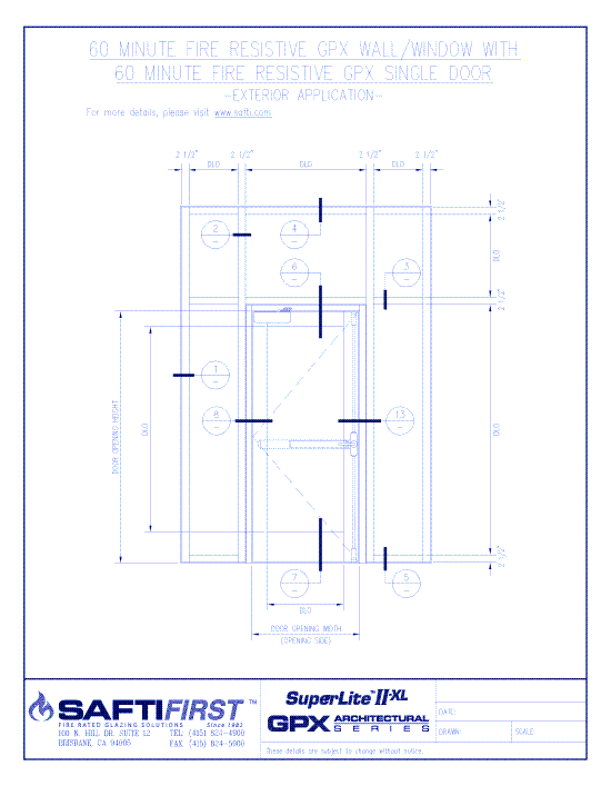 GPX Architectural Series: 60 Minute Fire Resistive Wall/Window With 60 Minute Fire Resistive Single Door – Exterior
