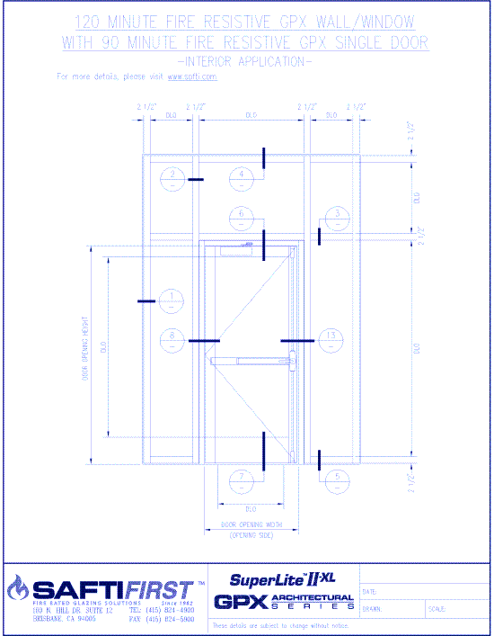 GPX Architectural Series: 120 Minute Fire Resistive Wall/Window With 90 Minute Fire Resistive Single Door – Interior