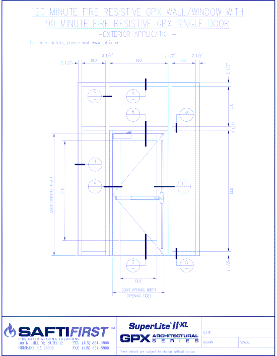 GPX Architectural Series: 120 Minute Fire Resistive Wall/Window With 90 Minute Fire Resistive Single Door – Exterior
