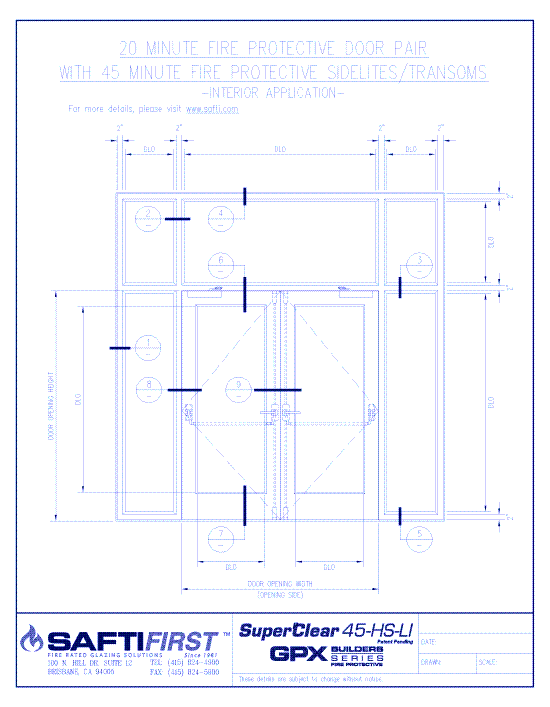 GPX Builders Series: 20 Minute Fire Protective Door Pair with 45 Minute Fire Protective Sidelites/Transoms – Interior