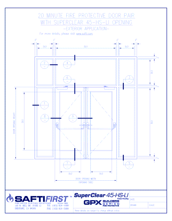 GPX Builders Series: 20 Minute Fire Protective Door Pair with 45 Minute Fire Protective Sidelites/Transoms – Exterior