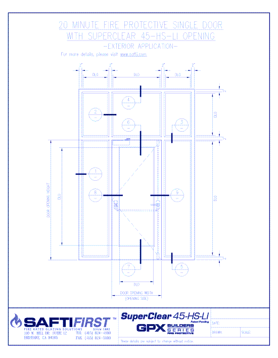 GPX Builders Series: 20 Minute Fire Protective Single Door with 45 Minute Fire Protective Sidelites/Transoms – Exterior