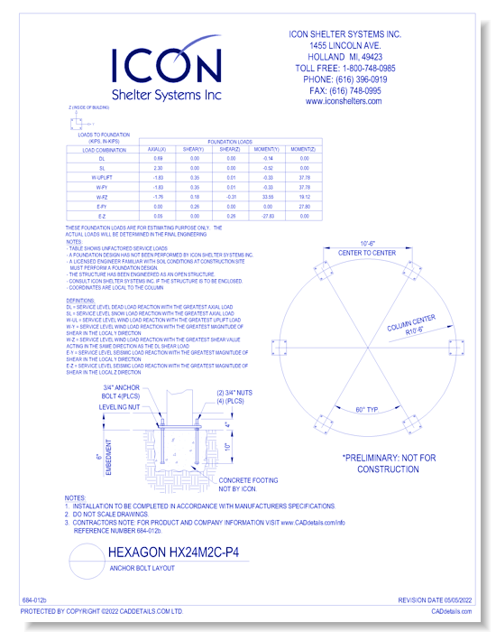 Hexagon HX24M2C-ORN-P4 - Anchor Bolt Layout