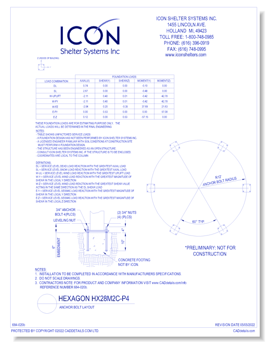 Hexagon HX28M2C-ORN-P4 - Anchor Bolt Layout
