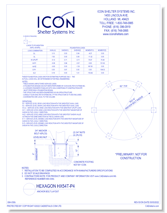 Hexagon HX52T-P4 - Anchor Bolt Layout