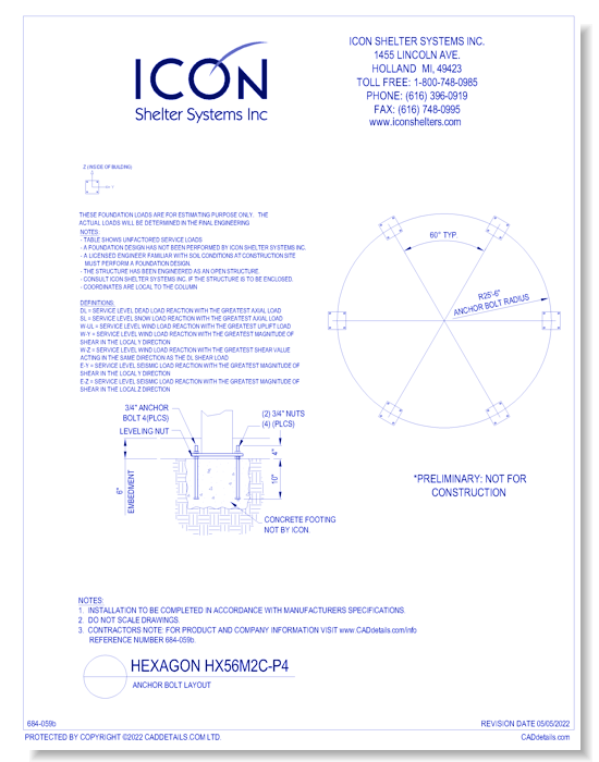 Hexagon HX56M2C-P4 - Anchor Bolt Layout