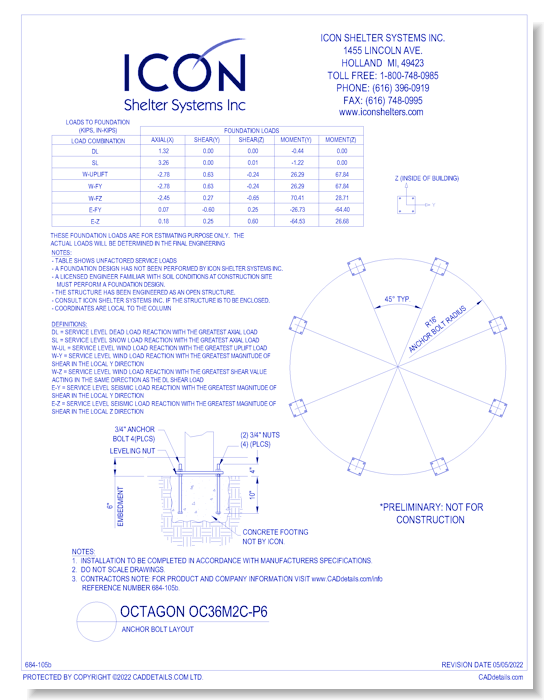 Octagon OC36M2C-P6 - Anchor Bolt Layout