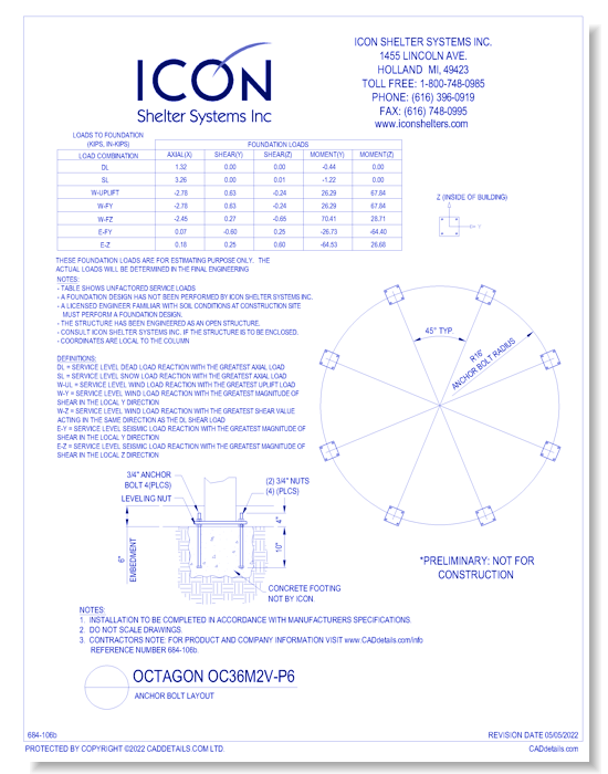 Octagon OC36M2V-P6 - Anchor Bolt Layout