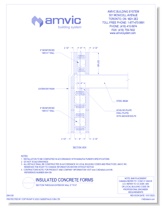 (FLR-010) Section Through Exterior Wall 8 Inch to 6 Inch