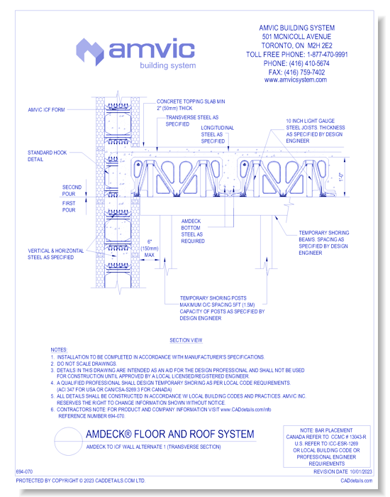 (AMD-CON-001) AmDeck to ICF Wall Alternate 1 (Transverse Section)