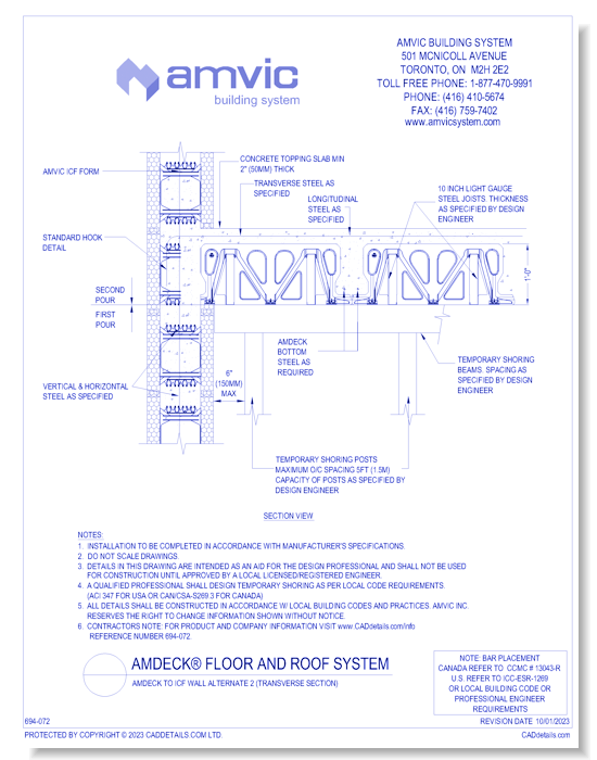 (AMD-CON-003) AmDeck to ICF Wall Alternate 2 (Transverse Section)