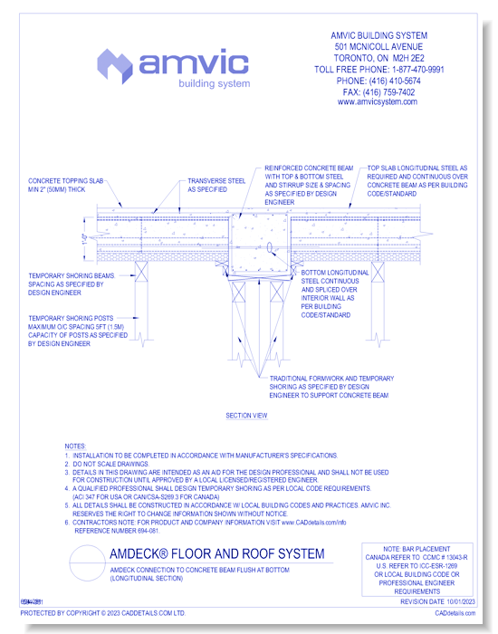 (AMD-CON-012) AmDeck Connection to Concrete Beam Flush at Bottom (Longitudinal Section)
