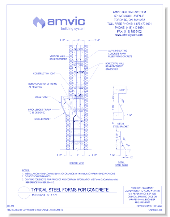 Typical Steel Forms for Concrete Brick Ledge (10in-8in ICF)