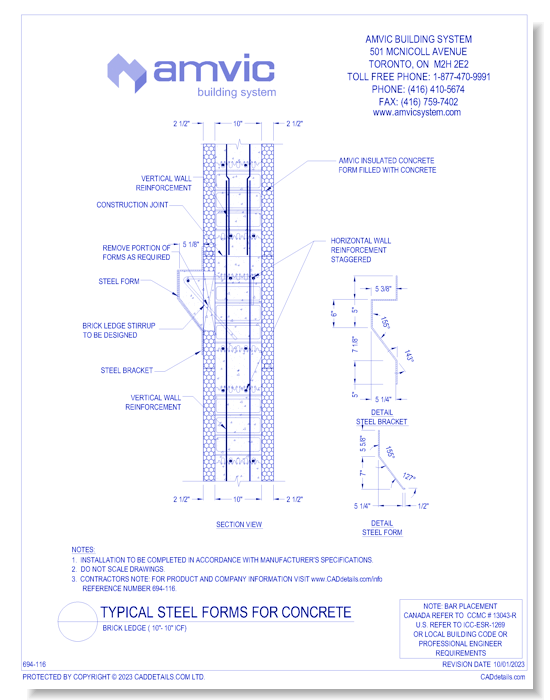 Typical Steel Forms for Concrete Brick Ledge (10in-10in ICF)