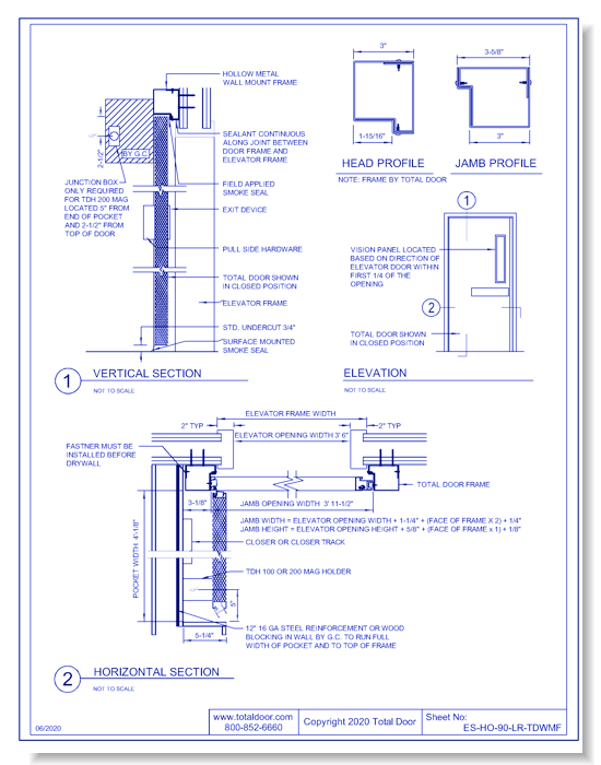 ES-HO-90-LR-TDWMF: Elevator Shaft Hold Open 90° - Left Reverse Total Door Wall Mounted Frame