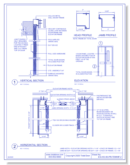 ES-HO-90-PR-TDWMF-2: Elevator Shaft Hold Open 90° - Pair Total Door Wall Mounted Frame 2"