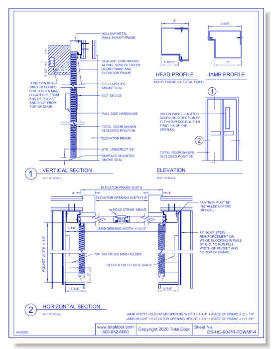ES-HO-90-PR-TDWMF-4: Elevator Shaft Hold Open 90° - Pair Total Door Wall Mounted Frame 4"