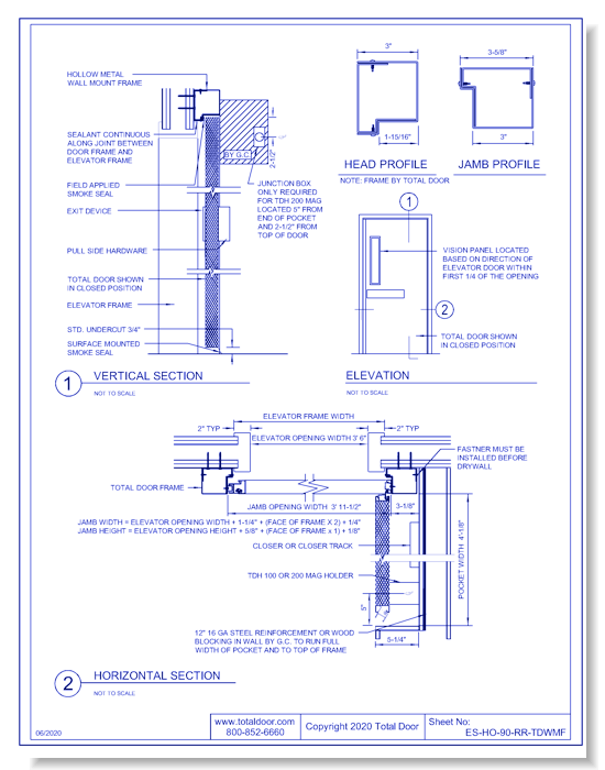 ES-HO-90-RR-TDWMF: Elevator Shaft Hold Open 90° - Right Reverse Total Door Wall Mounted Frame