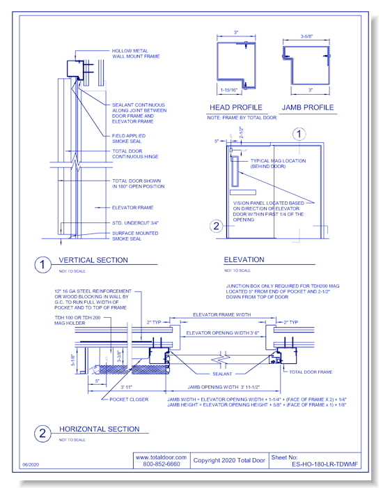 ES-HO-180-LR-TDWMF: Elevator Shaft Hold Open 180° - Left Reverse Total Door Wall Mounted Frame