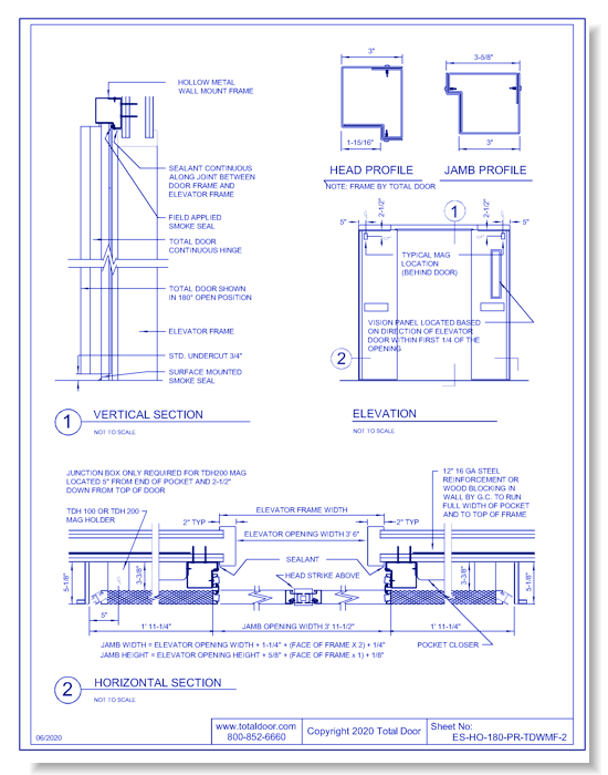 ES-HO-180-PR-TDWMF-2: Elevator Shaft Hold Open 180° - Pair Total Door Wall Mounted Frame 2"