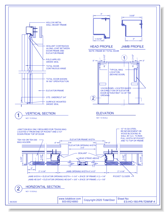 ES-HO-180-PR-TDWMF-4: Elevator Shaft Hold Open 180° - Pair Total Door Wall Mounted Frame 4"