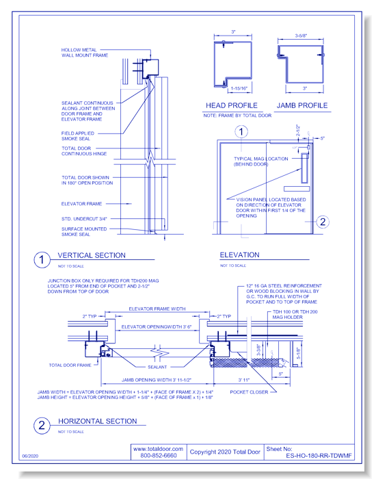 ES-HO-180-RR-TDWMF: Elevator Shaft Hold Open 180° - Right Reverse Total Door Wall Mounted Frame