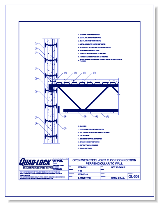 QL-309 Open Web Steel Joist Floor Connection Perpendicular to Wall